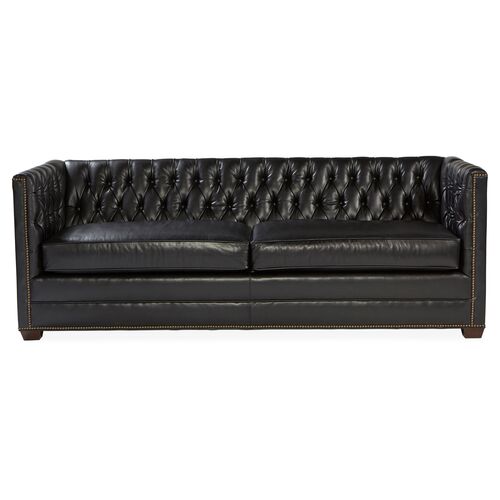 Ames Tuxedo Sofa, Black Leather~P77368194