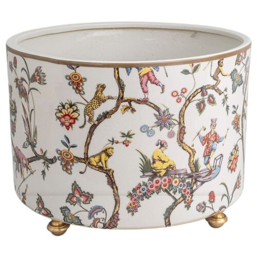 Chinoise Exotique Center Basin Planter, White Chinoise Exotique Center Basin Planter, White