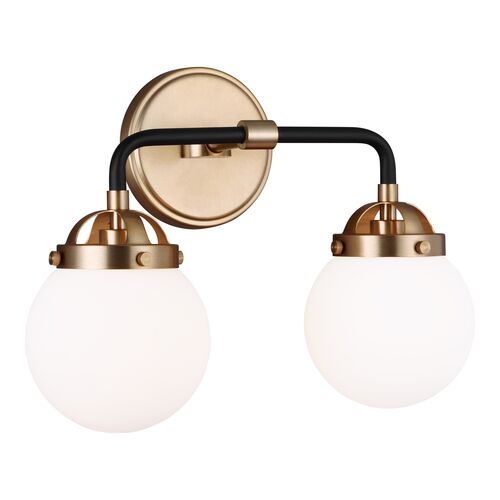 Ian Fowler Cafe Mid-Century Modern 2-Light Wall Sconce, Satin Brass Gold Ian Fowler Cafe Mid-Century Modern 2-Light Wall Sconce, Satin Brass Gold