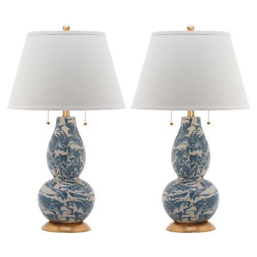 S/2 Libby Table Lamps, Blue~P46309334