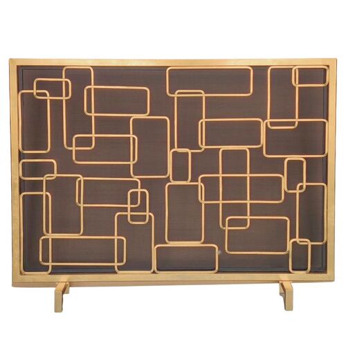 Rectangles 32.5" x 41.5" Iron Firescreen with Mesh, Antique Gold Rectangles 32.5" x 41.5" Iron Firescreen with Mesh, Antique Gold