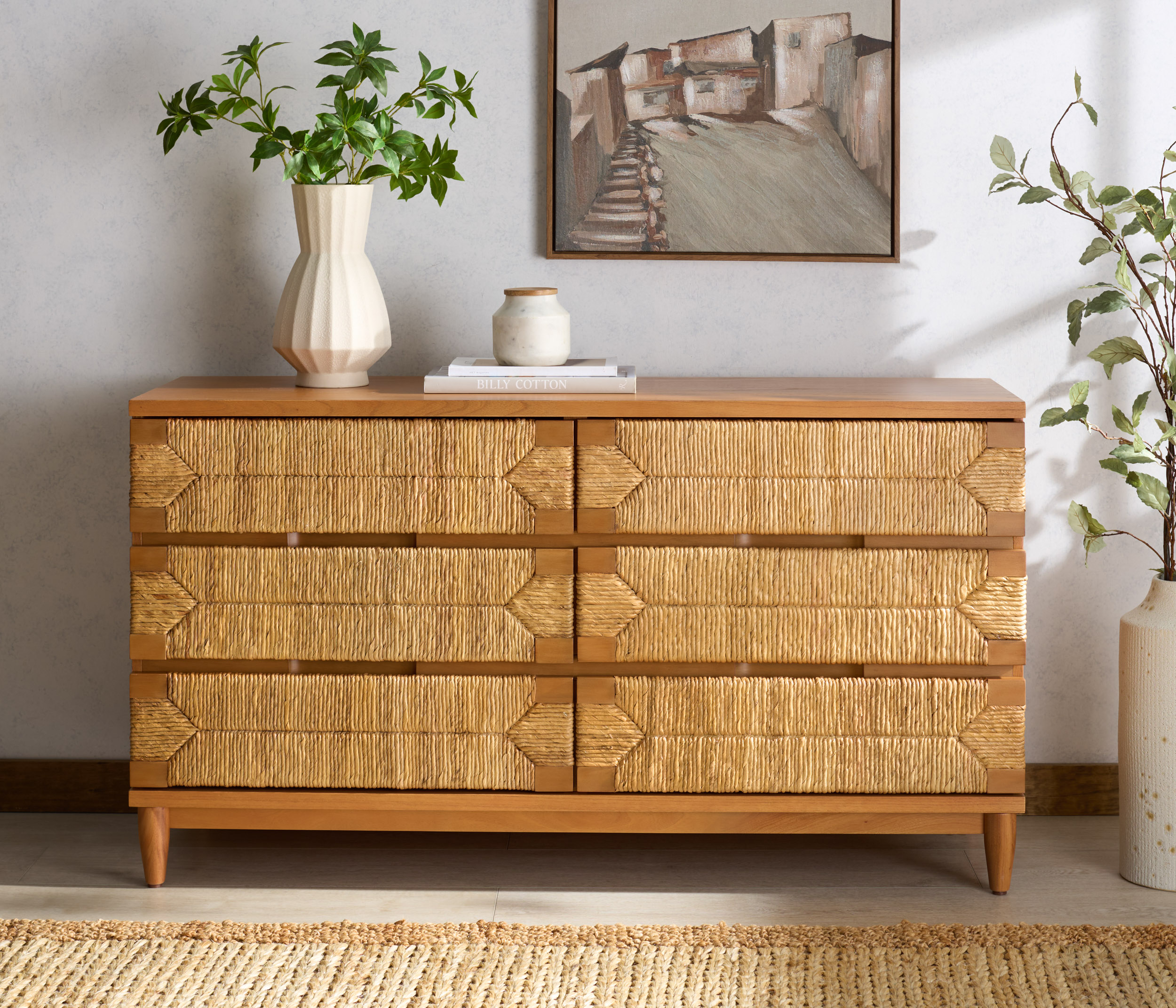 mid century modern bedroom dresser Classic Mid-Century Modern Caramel 6-Drawer 57 in. Solid Wood Dresser