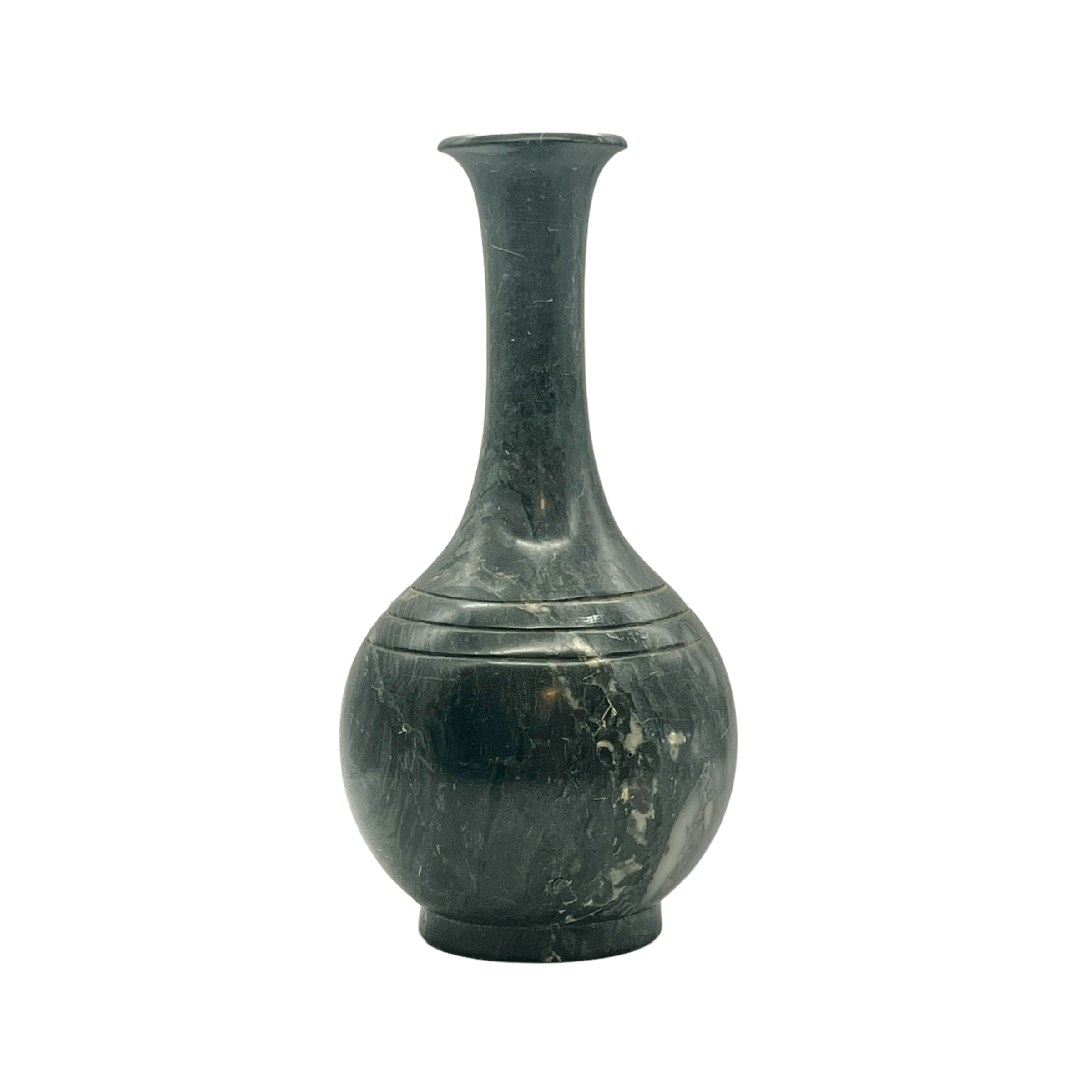 1970s Etched Charcoal Gray Marble Vase~P77659347