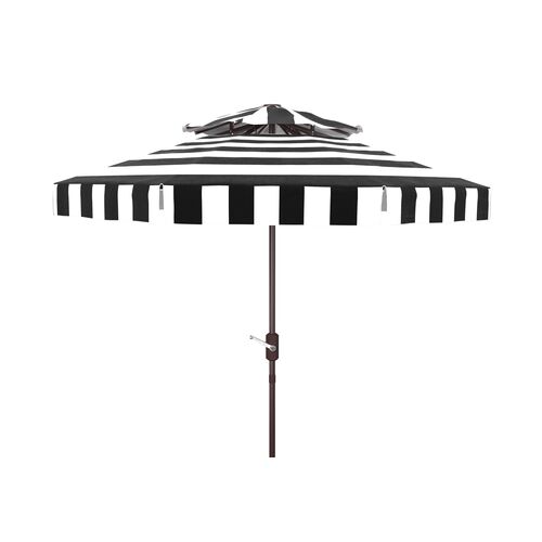 Rita Double-Top Outdoor Patio Umbrella, Black/White  Stripe~P77647845