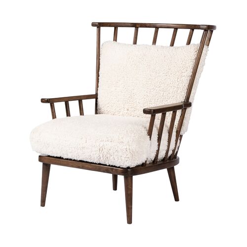 Opal High Back Spindle Chair, Andes Natural Shearling