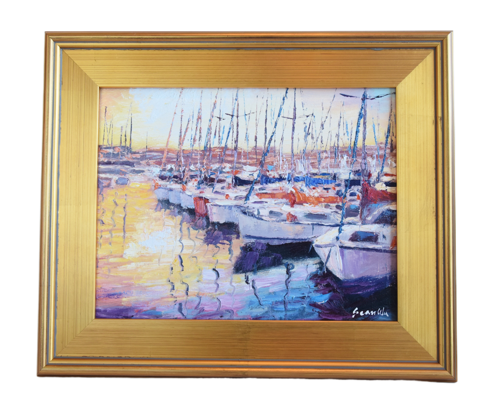 Sean Wu, Sailboats In Harbor Painting~P77687362