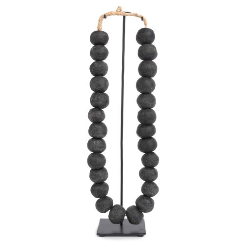 17" Ghanaian Glass Beads w/ Stand, Black~P77534521