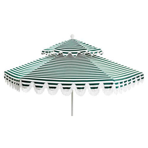 Daiana Two-Tier Fringe Patio Umbrella, Green Stripe~P77326389