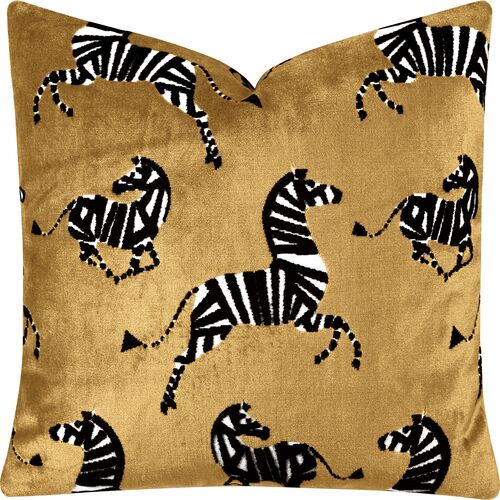 Kona Zebra Velvet Pillow, Gold
