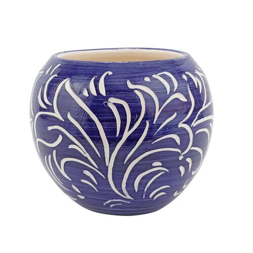Rustic Garden Scroll Round Cachepot, Blue
