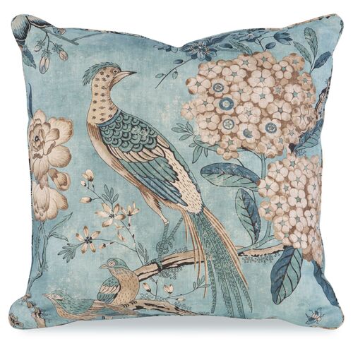 Floral Pheasant 20x20 Pillow, Aqua~P77595039