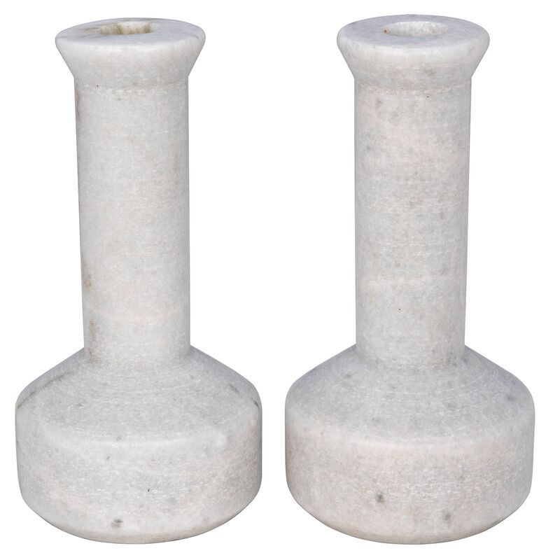 S/2 Milos Marble Candleholders, White