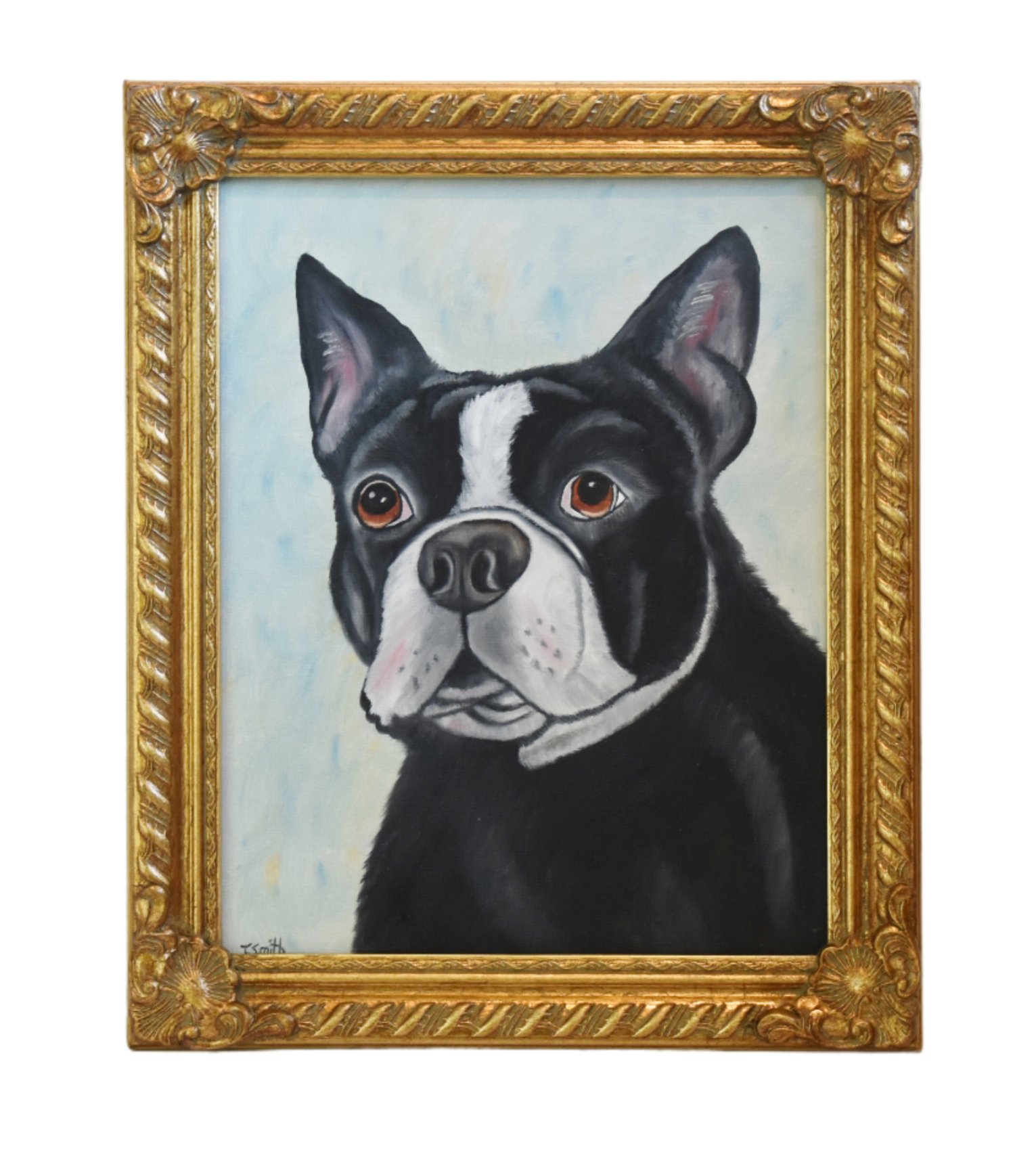 Boston Terrier Dog Portrait Oil Painting~P77692758