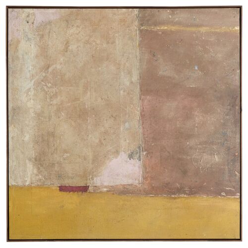 60" x 60" Ochre Painting by Paul Meyer, Rustic Walnut Frame