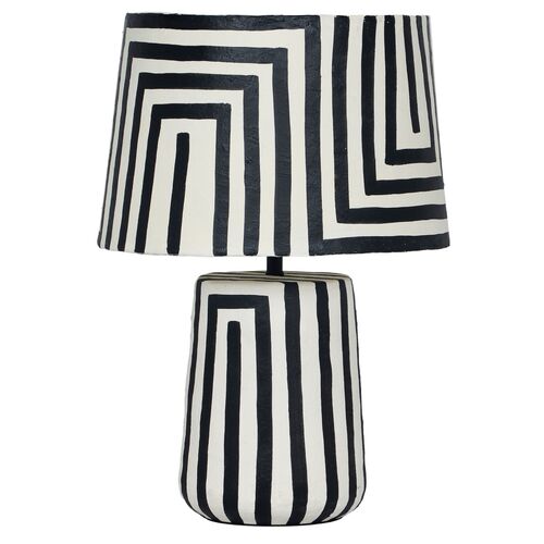 Jace Striped Papier Mache Table Lamp, Black