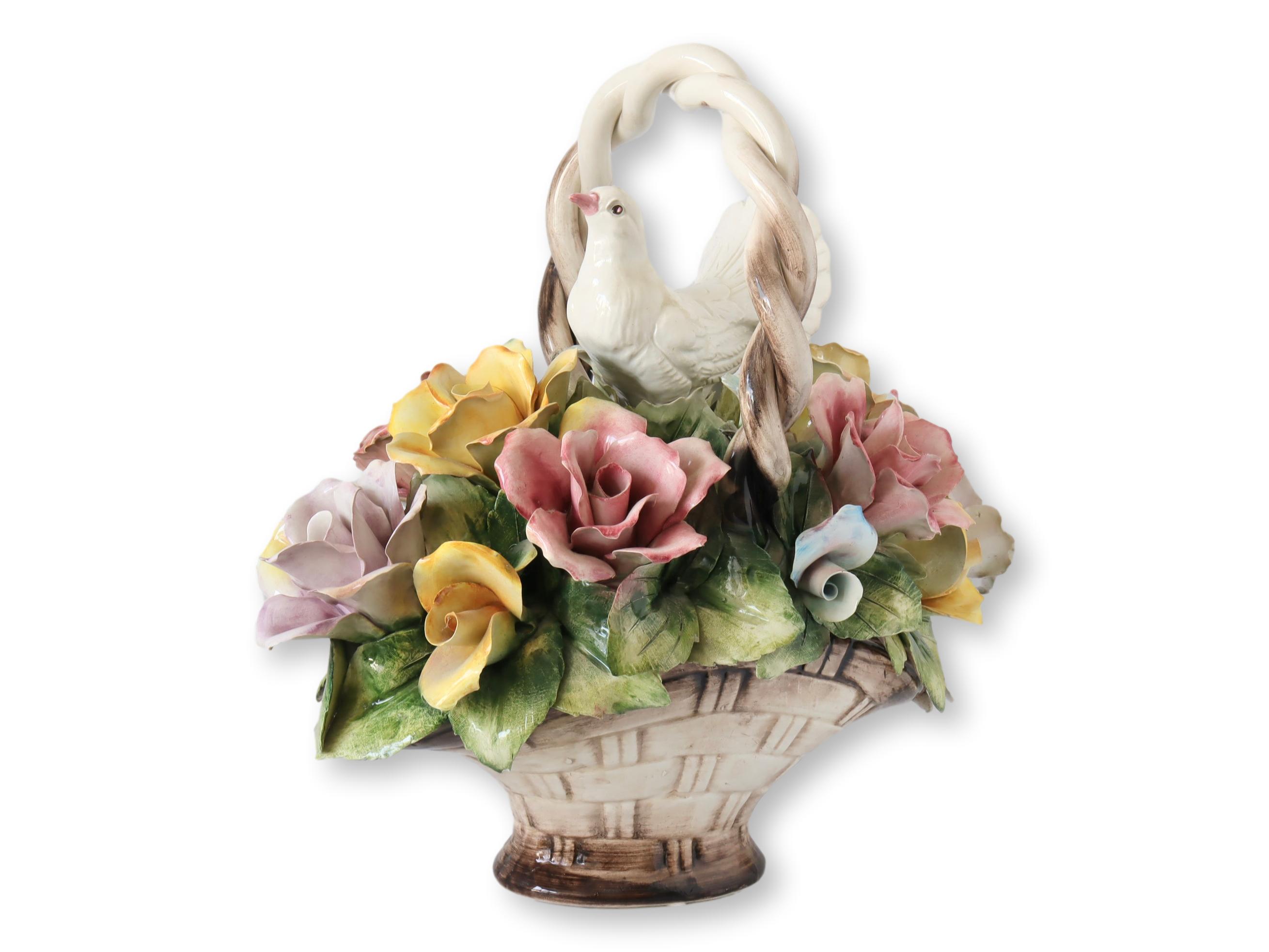 Italian Capodimonte Flower Basket w/Dove~P77673652