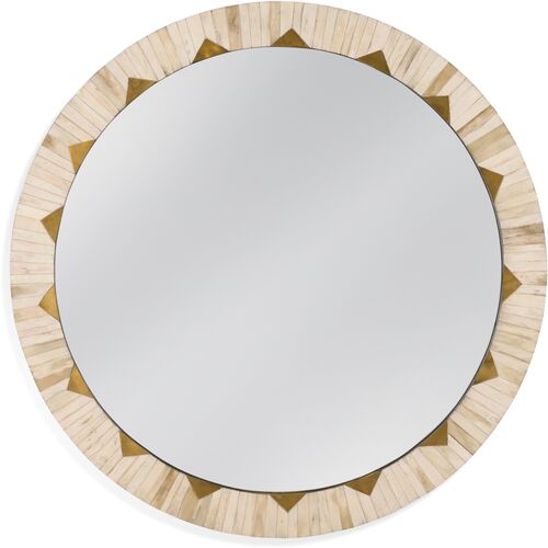 Gloria Round Bone Wall Mirror, Natural/Brass~P77644258