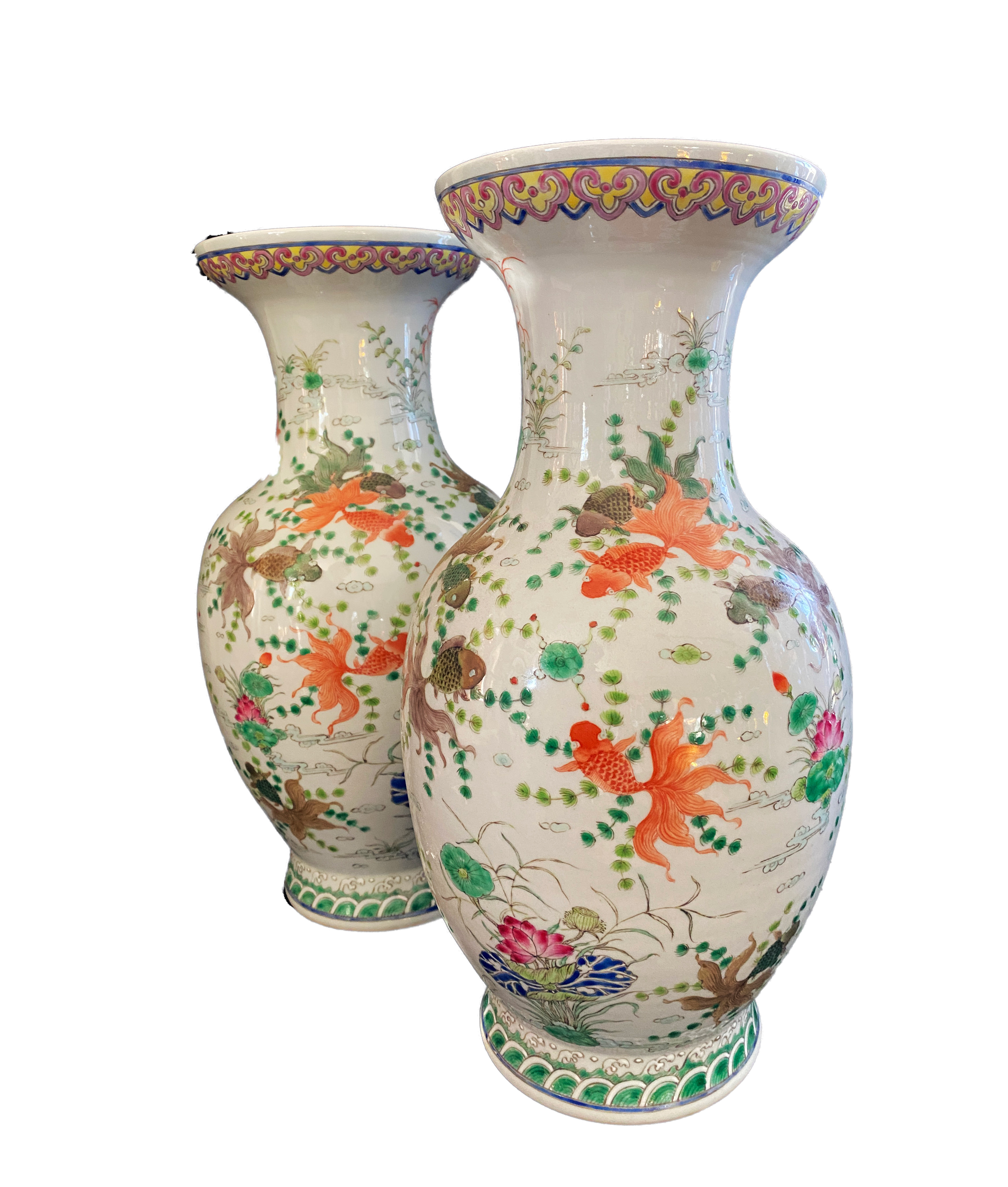 Famille Rose Golden Fish Vases/Pair~P77605669