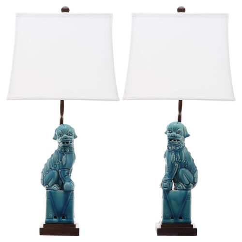 S/2 Foo Dog Table Lamps, Blue~P46313188