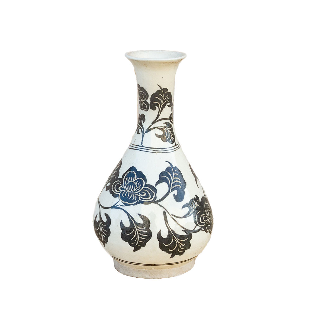 Vintage Black & White Asian Floral Vase~P77639129
