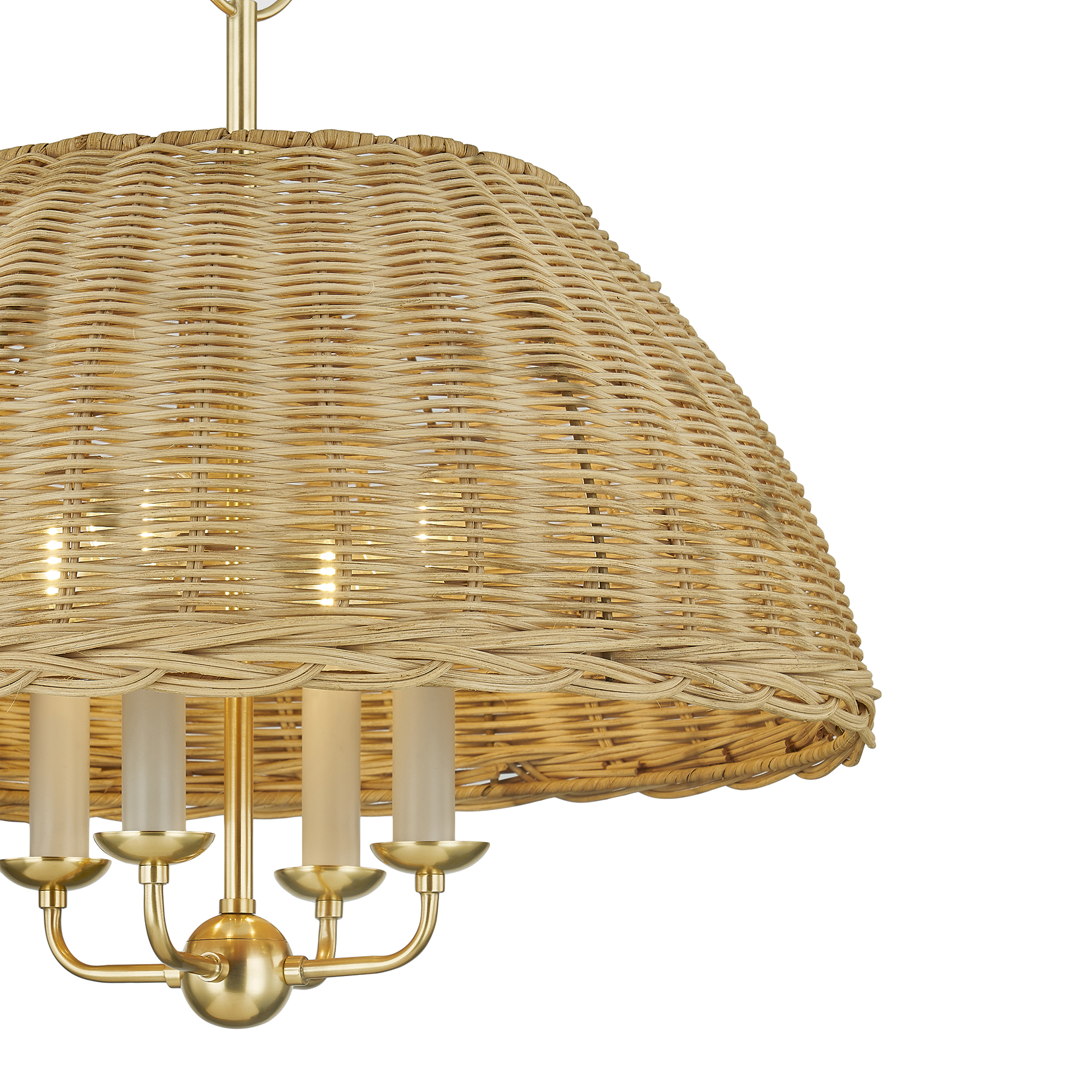Emely Rattan Dome Chandelier, Natural/Aged Brass