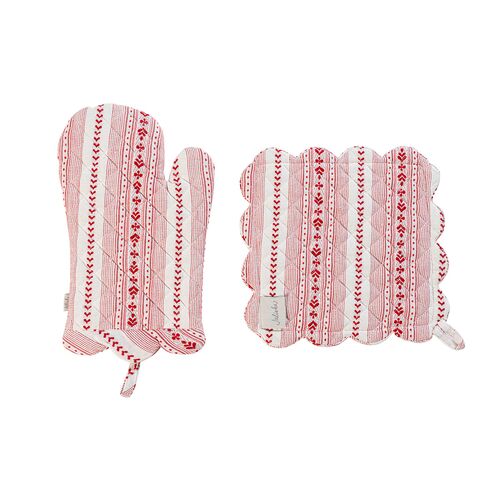 2-Pc Villa Stripe Oven Mitt and Pot Holder Set, Red