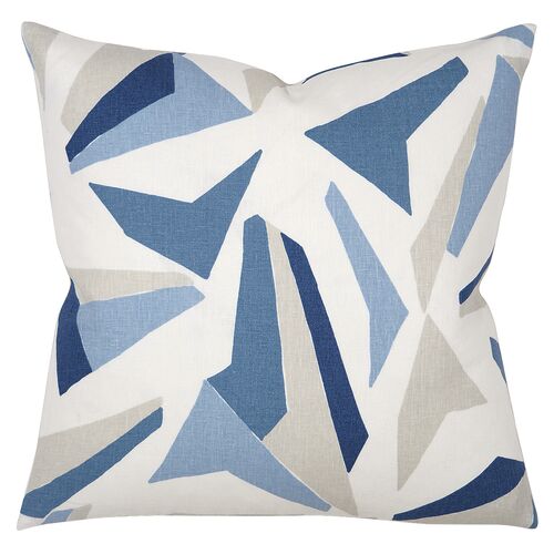 Mira Geometric Pillow, Blue/Neutral