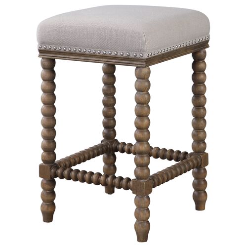 Kalina Linen Counter Stool, Walnut/White