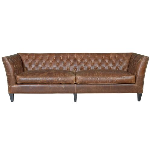 Casper Tufted Leather Sofa, Chestnut