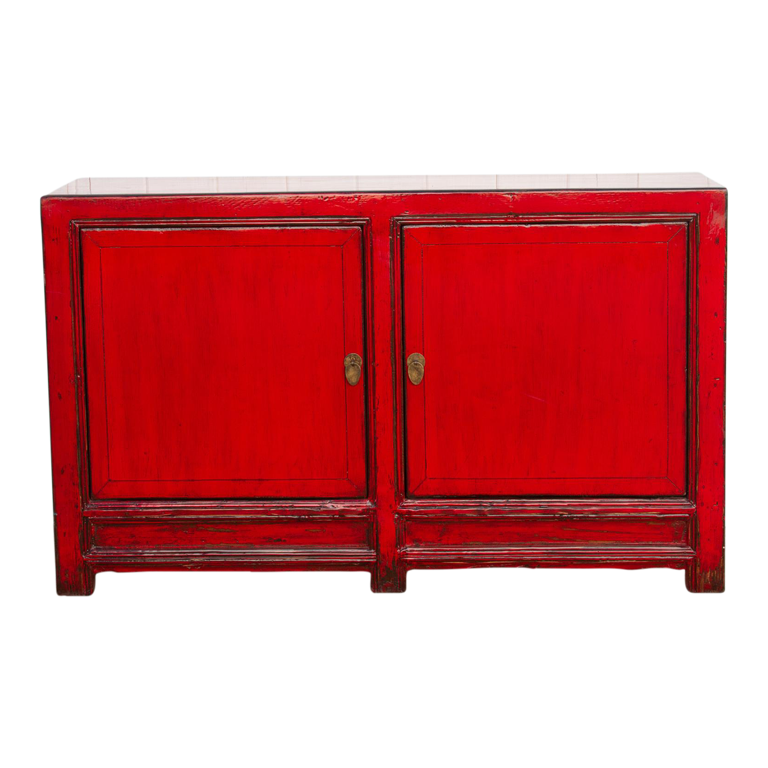 Asian Poppy Red Painted Cabinet~P77687819