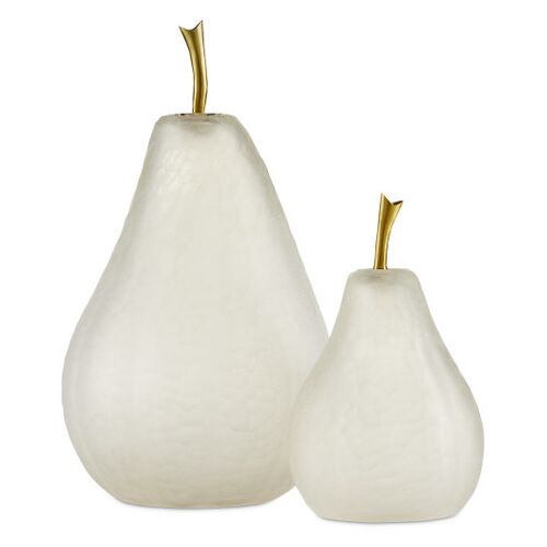 S/2 Glass Pears, Matte Frost/Brass