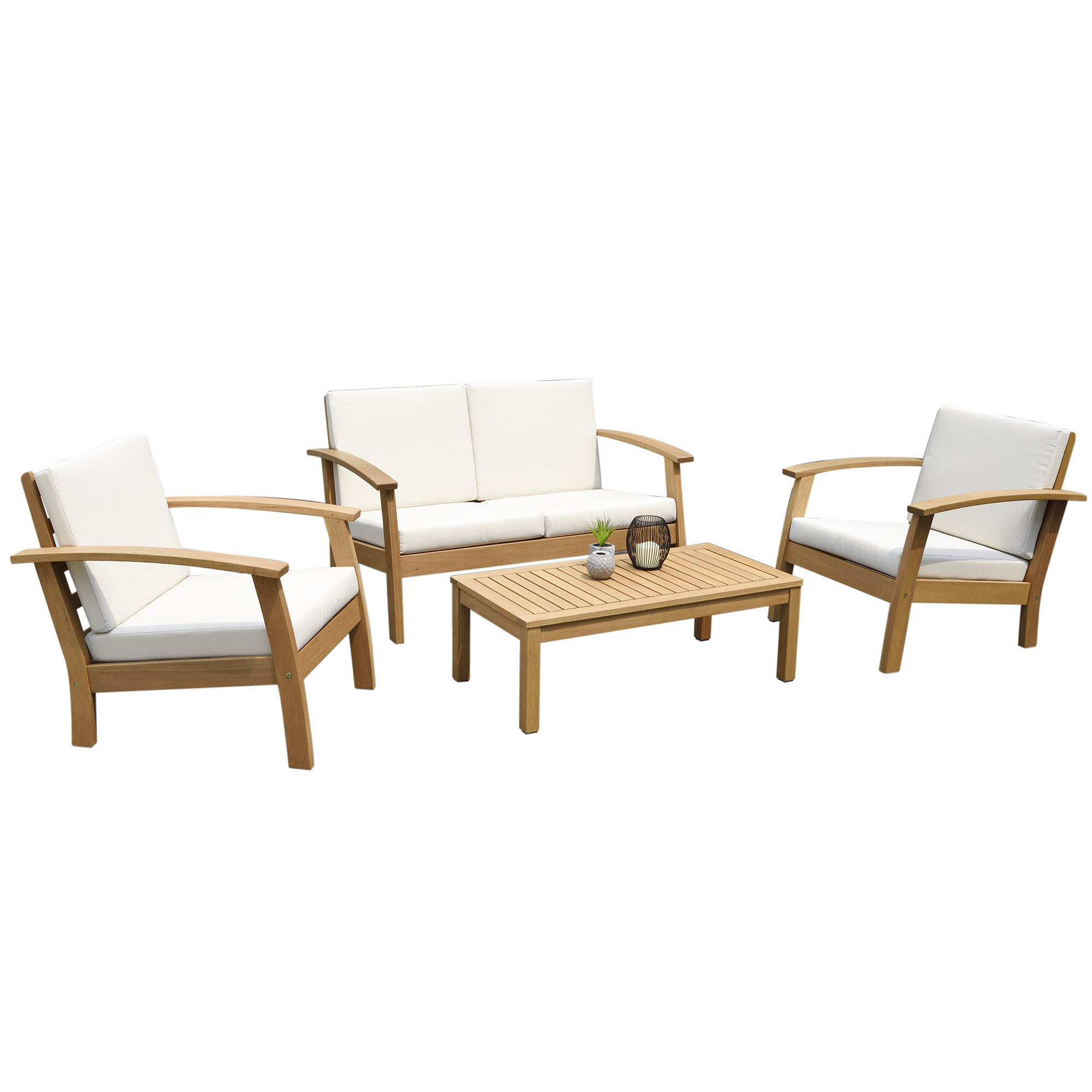 Vailo 4-Pc Outdoor Eucalyptus Lounge Set