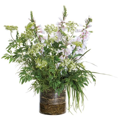 37" Queen Anne's/Foxglove/Grass in Glass Vase, Faux