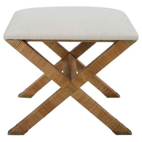 Aubrielle Small Rattan Bench, Brown/White