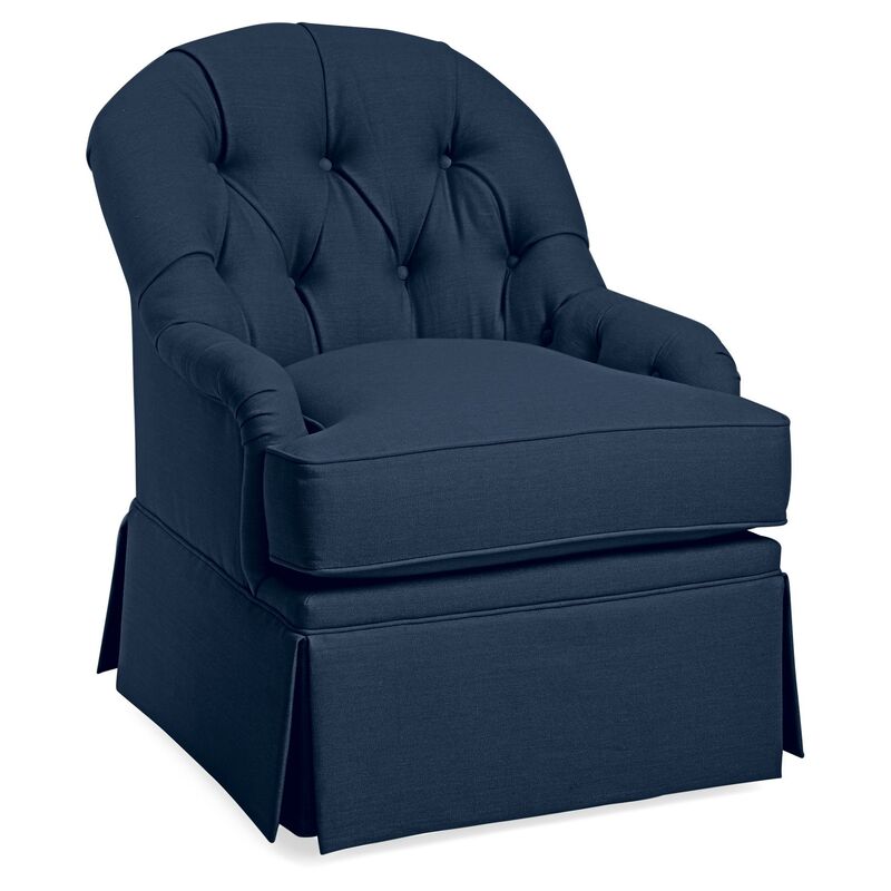 Marlowe Swivel Club Chair, Navy Linen