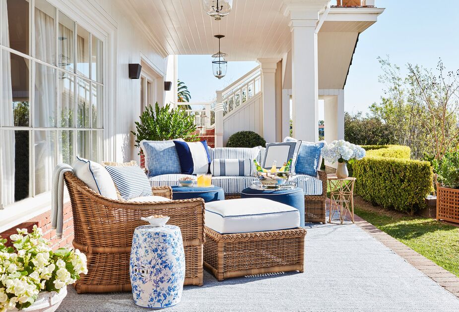 Make your outdoor spaces at least as relaxing as your indoors with a well-cushioned Emilia Lounge Chair, Ottoman, and Sofa. Find the garden stool here.
