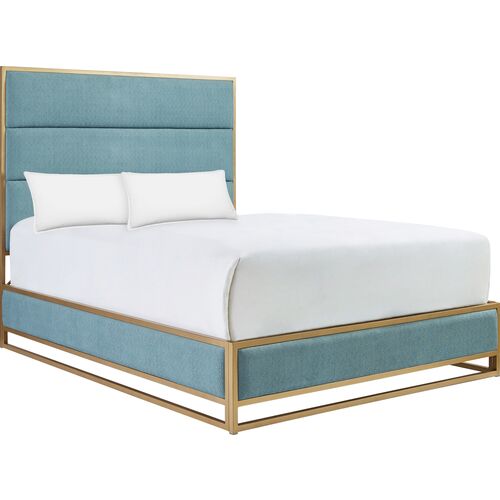 Scarlett Upholstered Bed, Teal/Aged Brass~P77659580