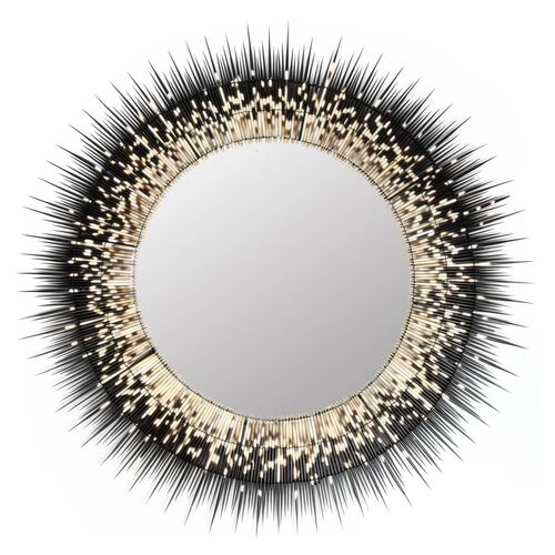 Porcupine Quill Large Round Wall Mirror, Black~P77639200