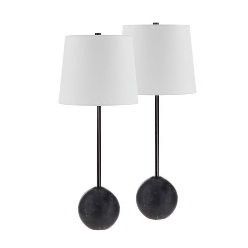 S/2 Camilla Marble Table Lamps, Black