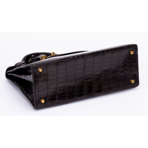 Hermès Mini Kelly Vintage Bag Sellier Black Croco Crocodile Ghw 20