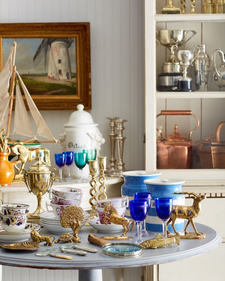 The ever-changing assortment of vintage finds from Rose Victoria often includes colored glassware.
