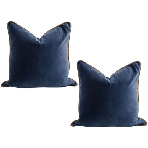 S/2 Emery 22" Velvet Pillows, Denim
