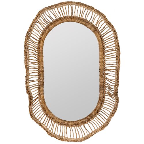 Nola Oval Wall Mirror, Natural Banana Leaf