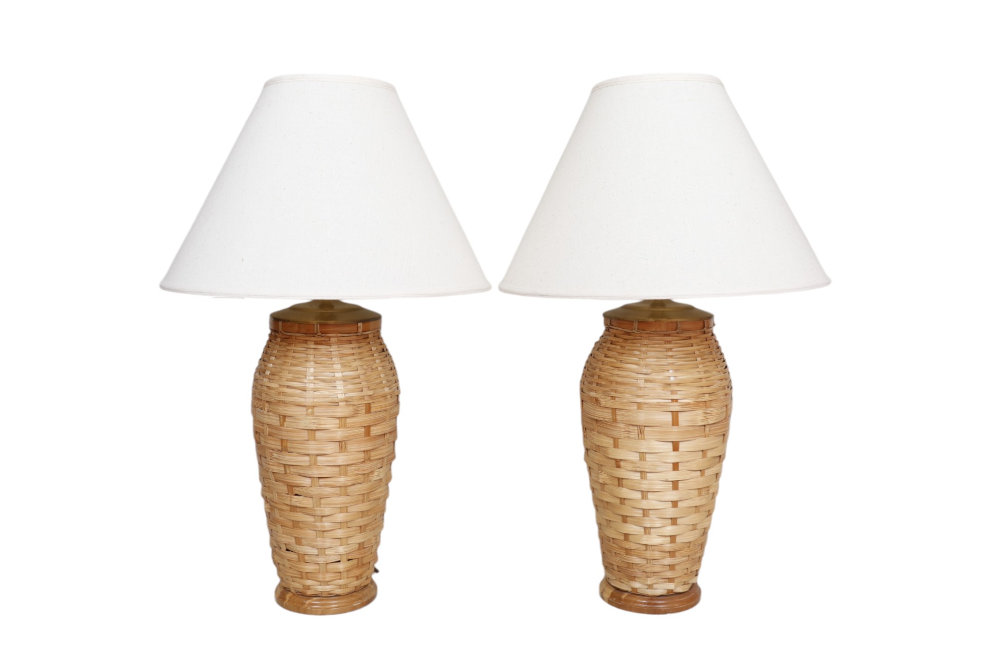 Coastal Woven Wicker Table Lamps, a Pair~P77751130