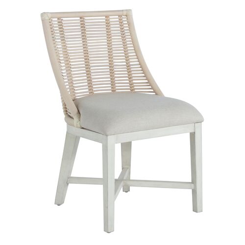 Hamlet Rattan Back Dining Side Chair, Ivory/Performance Linen