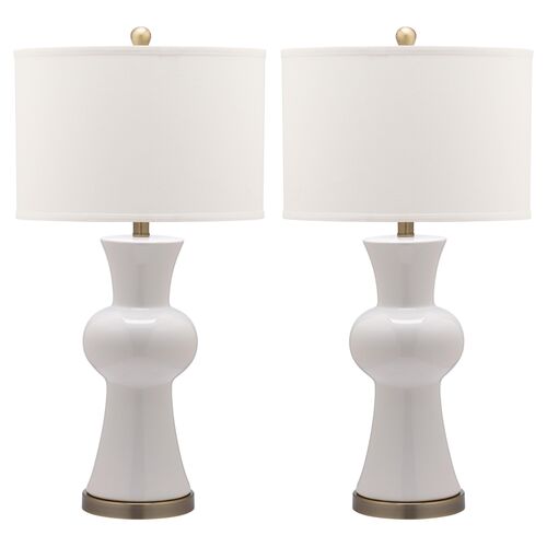 S/2 Nina Column Table Lamps, White~P46316394