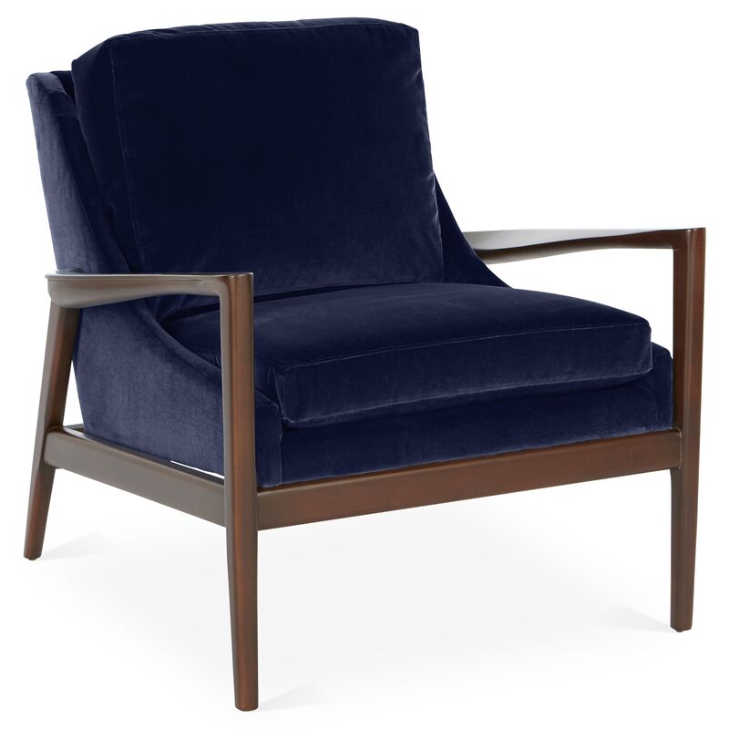 Ebonwood Accent Chair, Navy Velvet