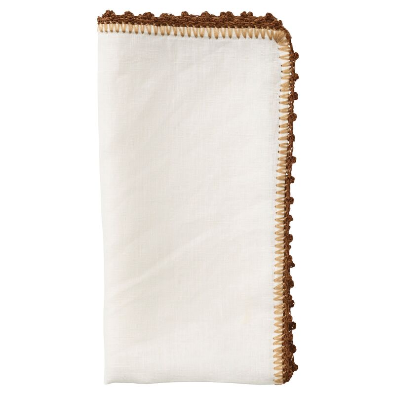 S/4 Knotted Edge Napkins, White/Brown