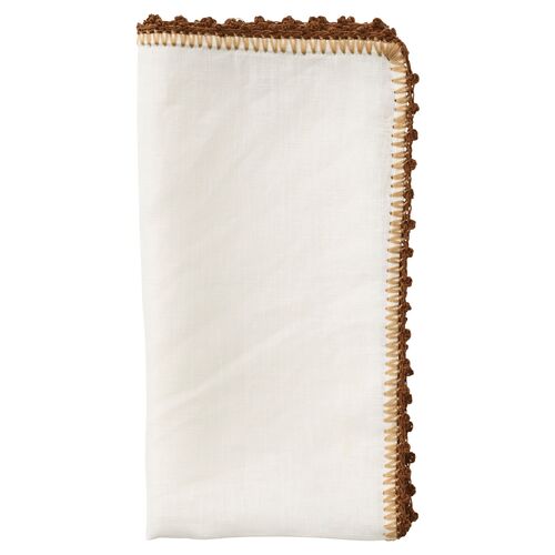 S/4 Knotted Edge Napkins, White/Brown~P77586614