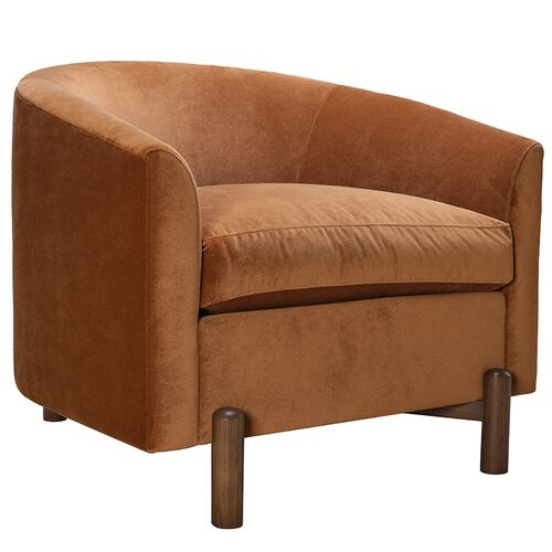 Nelson Curved Velvet Accent Chair, Emilia Rust
